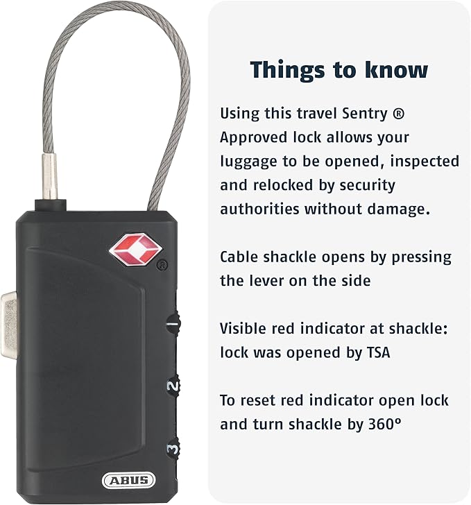 ABUS 148TSA/30 TSA Cable Combination Lock for Hard Cases, Luggage, Resettable, 1.3inch (30mm), Black
