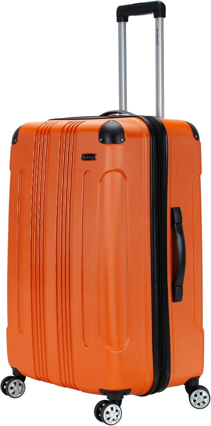 Rockland London Hardside Expandable Spinner Wheel Luggage, Orange, Checked-Large 28-Inch
