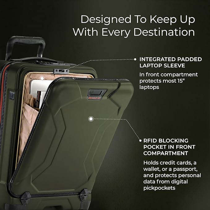 Briggs & Riley International 21" Carry On Spinner - Luggage for Travel, Suitcases with Wheels, Hardside Rolling Bag for Men & Women, Self-Repairing Zipper - Torq Collection, Hunter Green