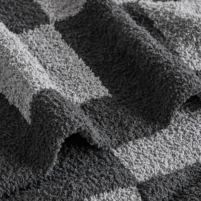 Checkered Blanket, Cozy Soft Throw Blankets for Couch Bed, Fluffy Plaid Lightweight Comfy Travel Picnic Blanket Gifts for Sofa Chair Living Room Camping (Black&Grey, Throw 50"x60")
