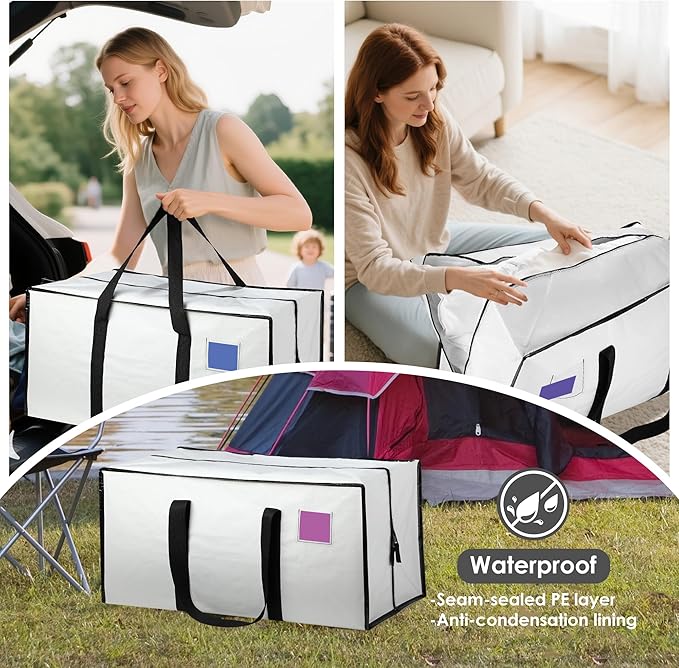 6 Pack Extra Heavy Duty Large Moving Bags with Reinforced Zipper & Wide Handles, Waterproof Storage Bins for Clothes, College Dorm, Travel, and Home Organization, White
