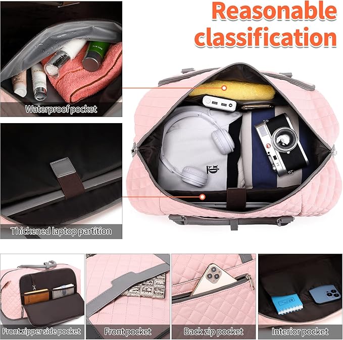 Weekender Bag, Large Travel Duffel Bag for Women, Carry on Overnight Bag with Shoe Compartment and Toiletry Bags