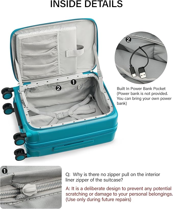 Hanke 20 Inch Expandable Carry On Luggage with Cup Holder 22x14x9 Airline Approved, Top Opening Hard Shell Suitcases with Wheels, Carry-On Travel Suitcase Trunk Luggage with Lock, Caribbean Blue
