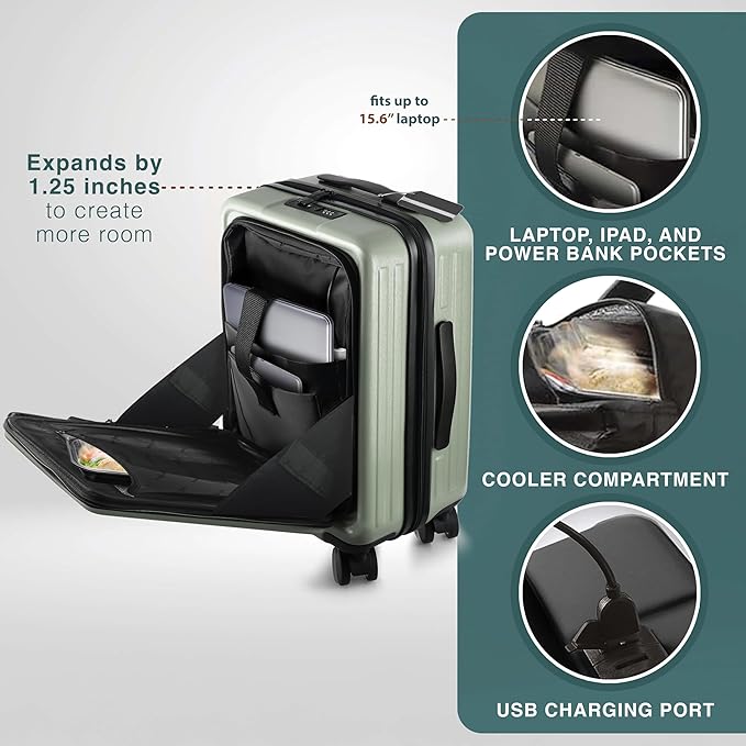 Luggage Sets 3 Piece, 20 Inch Carry on Luggage and 28 Inch Suitcases with Wheels Spinner, Durable Hard Shell Suitcase Set, Expandable Travel Suitcase, Sage Green