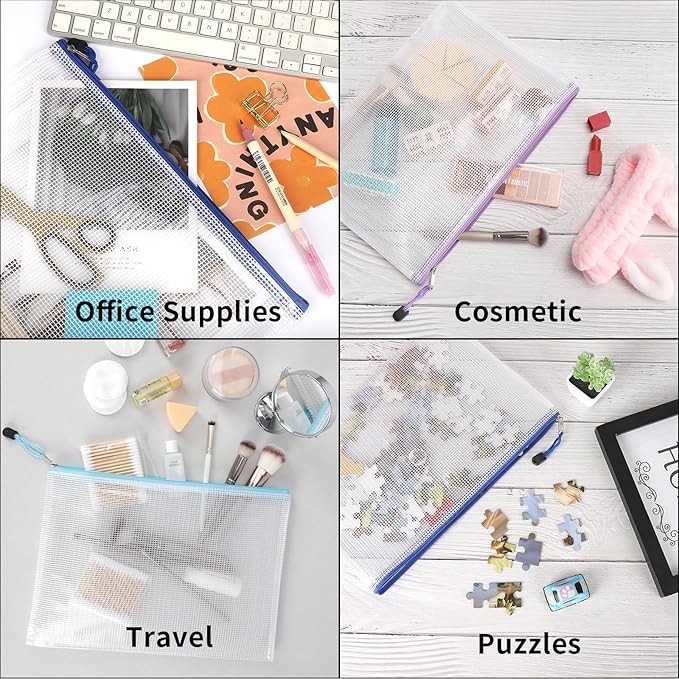 EOOUT 36pcs Mesh Zipper Pouch Bags A4 Size Board Game Storage Plastic 11 Colors Letter Size Puzzle Organizer and Office Supplies