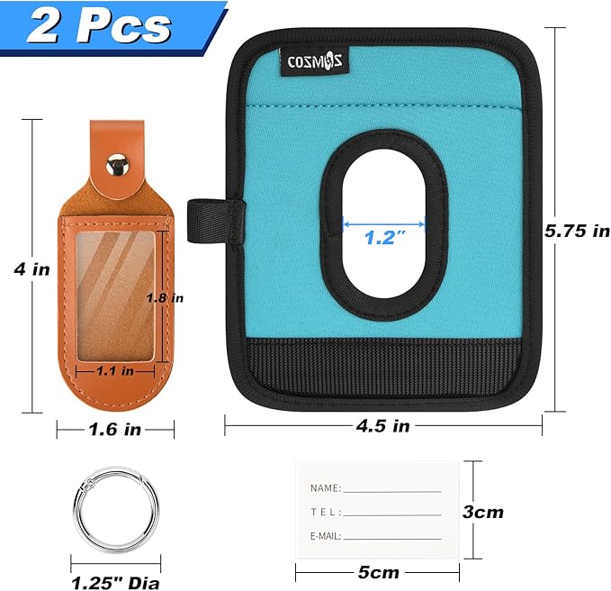 Cosmos 2 Sets Neoprene Luggage Handle Wraps Cover - Hollow Design Baggage Identifier Tags for Telescopic Handle Travel Suitcase Trolley Case, with PU Luggage Tag (Blue)