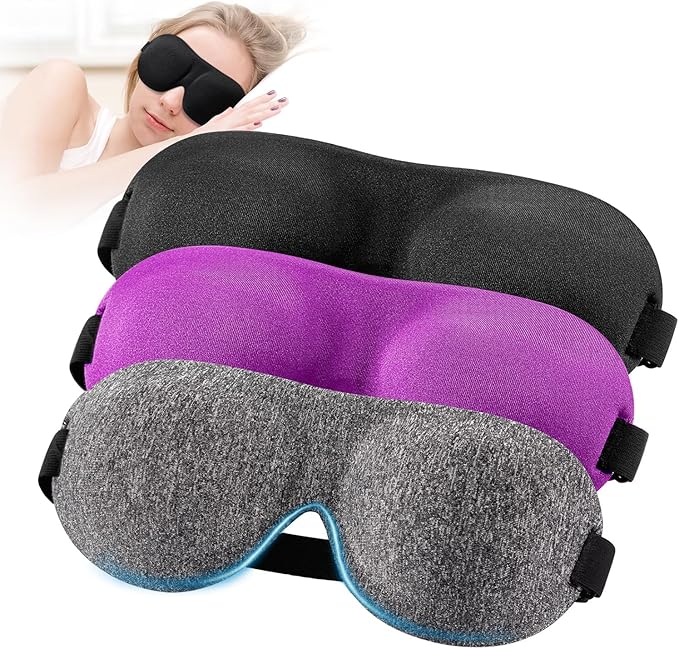 YIVIEW Sleep Mask for Back and Side Sleeper Pack of 3, 100% Light Blocking 3D Eye Masks for Sleeping, Lightweight & Breathable Eye Cover for Women Men, Zero Pressure Night Blindfold