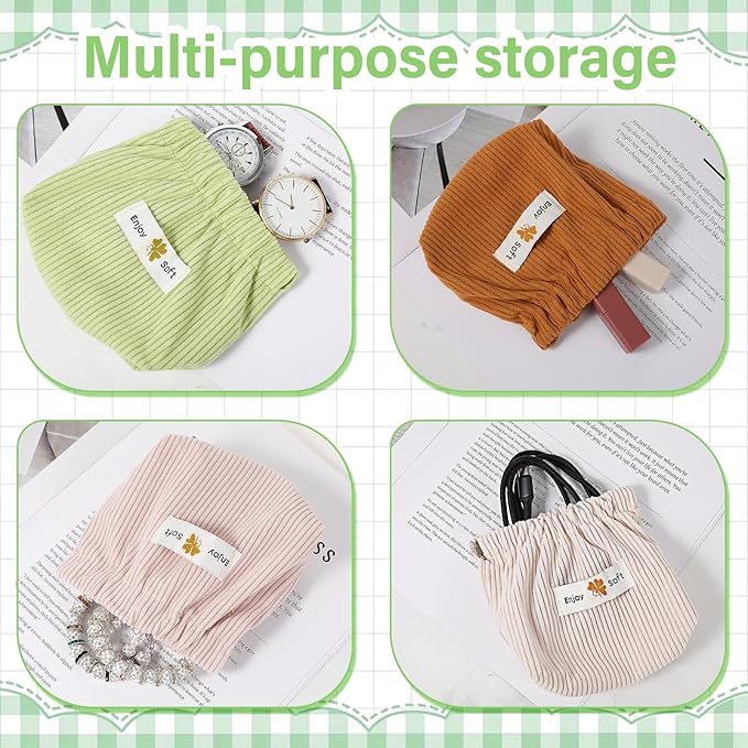 Yolev 6pcs Corduroy Elastic Hair Tie Organizer Portable Travel Storage Bag Corduroy Makeup Bag Pouch Mini Cosmetic Makeup Pouch Multipurpose Aesthetic Lipstick Bags Hair Accessories Organizer