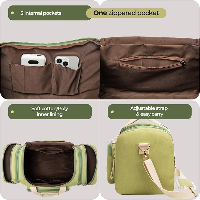 Duffle Bag for Travel (Green) 20–23” Expandable (40L) – Lightweight Water-Resistant Carry On Weekender with Multiple Pockets & Shoulder Strap – Airline Approved Travel Duffel Bags for Men & Women
