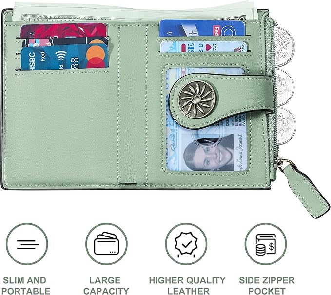 Tipmile Small Wallet for Women Bifold RFID Blocking Card Holder Leather Wallets with Zipper Coin Pocket