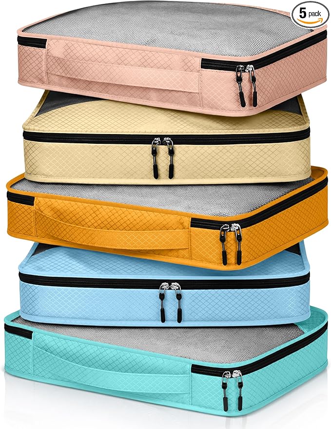 5 Pcs Packing Cubes for Suitcase Large Travel Cubes Carry on Luggage Organizer Bags for Clothes Accessories (L,Pastel)