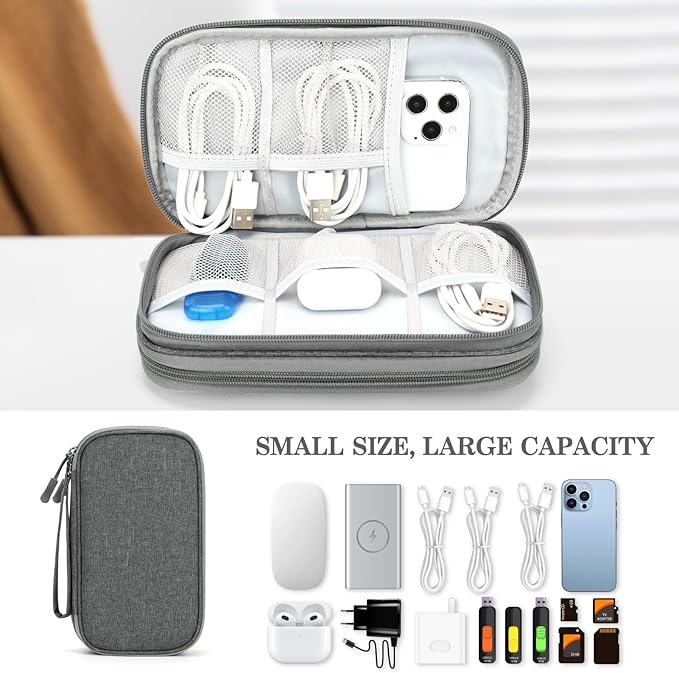 FYY Electronic Organizer, Travel Cable Organizer Bag Pouch Electronic Accessories Carry Case Portable Waterproof Double Layers Storage Bag for Cable, Cord, Charger, Phone, Medium Size, Dark Grey