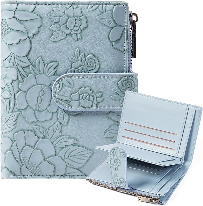 GAEKEAO Womens Wallet Small Vegan Leather RFID Blocking Bifold Zipper Pocket Wallet Card Case Purse with ID Window