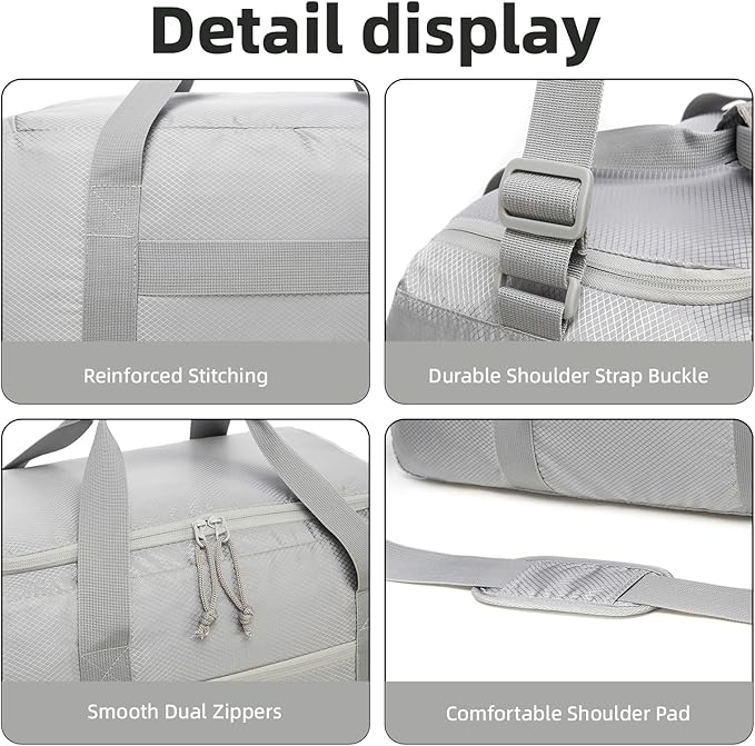 Foldable Travel Duffel Bag, Lightweight & Easy to Carry Water-Repellent Duffle Bag - 2-Way Zipper & Interior Pouch, Ideal for Weekend Trips, Daily Use,Camping，Sports