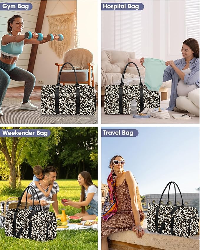 Women Weekender Travel Duffle Bag: Travel Duffel Overnight Bags with Shoe Compartment Large Carry on Tote with Toiletry Bag Weekend Traveling Yoga Gym Hospital Bag for Women with Wet Pocket Cheetah