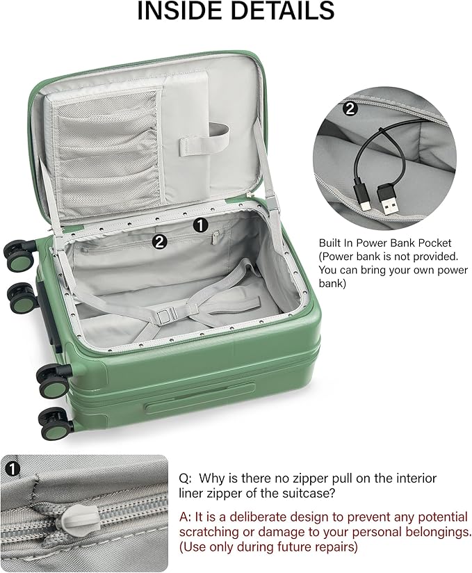 Hanke 28 Inch Expandable Checked Luggage with Cup Holder and Charger Port, Top Opening Hard Shell Large Suitcases with Wheel, Big Travel Rolling Suitcase Trunk Luggage with Lock,Forest Green