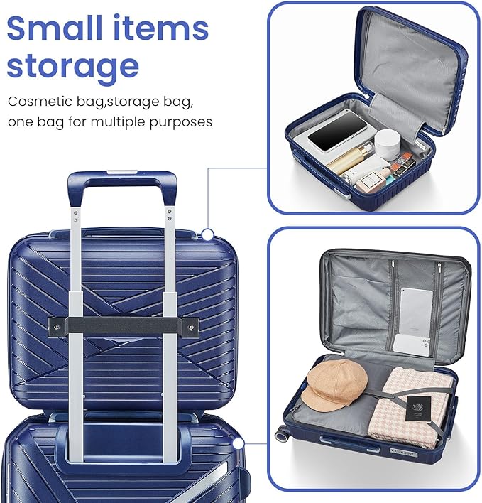 4 Piece Expandable Hardshell Pink Luggage Sets with Spinner Wheels, Lightweight Travel Suitcase Set with TSA Locks, 20 inch Carry On for Women (Navy Blue, 4 Piece Set)
