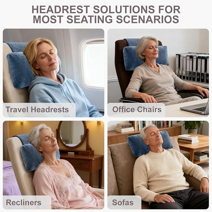 Recliner & Armchair Headrest Pillow - Non-Slip Velvet Cushion for Neck Support & Pain Relief, Navy
