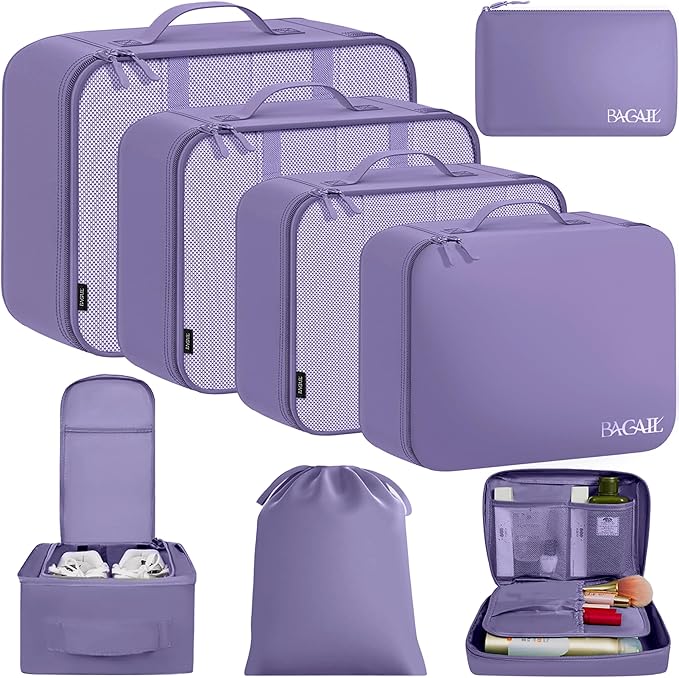 BAGAIL 8 Set Packing Cubes Luggage Packing Organizers for Travel Accessories-Dusty Purple