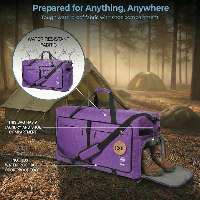 Bago Extra Large Duffle Bag for Travel Women & Men. Durable, Lightweight, Foldable Travel Duffel Bags For Traveling Women. 120L Duffle Bags Use As a Weekender Bag with Shoe Compartment, Checked Duffel