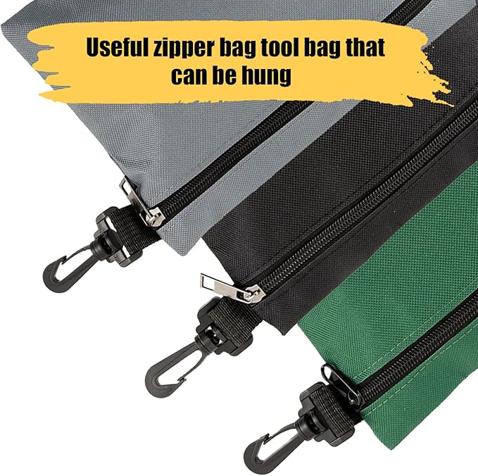 3 Pack Small Zipper Tool Pouch Utility Multipurpose Storage Organizer Durable 600D Oxford Waterproof Tool Bag with Carabiner Clip for Tools Stationary Pencil Case Pencil Bag
