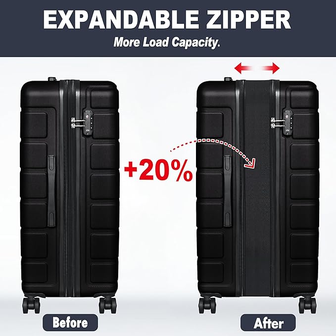 Explorer Lightweight Hardshell 20% Expandable 3-Piece Luggage Set with TSA Lock, Double Spinner Wheels, and Carry-On Suitcase, Black