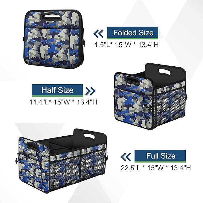 Femuar Car Trunk Organizer with 72L Large Capacity Waterproof Collapsible and 11 Pockets, Trunk Organizer for Car SUV/Jeep/Sedan, Large Size, Blue Camouflage