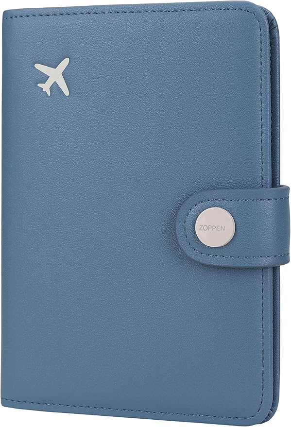 ZOPPEN Passport Holder Women, Passport Cover Travel Wallet Rfid Blocking Passport Wallet Cover Case Travel Essentials Document Organizer, Denim Blue