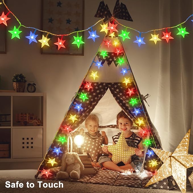 echosari 158IN Star String Lights Battery Operated Auto Timer Multicolor | 40 LED Star Fairy String Lights with 8 Modes for Kid Room Bedroom Party Garden Wedding Décor