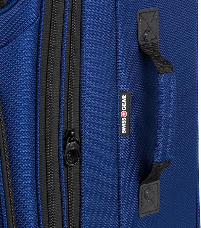 SWISSGEAR Sion Softside Expandable Spinner Luggage Durable Lightweight Travel Suitcase, Blue, Checked-Medium 25-Inch