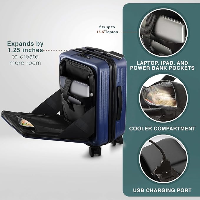 Luggage Sets 3 Piece, 20 Inch Carry on Luggage and 24 Inch Suitcases with Wheels Spinner, Durable Hard Shell Suitcase Set, Expandable Travel Suitcase, Navy