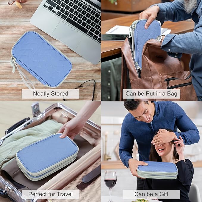 FYY Electronic Organizer, Travel Cable Organizer Bag Pouch Electronic Accessories Carry Case Portable Waterproof Double Layers All-in-One Storage Bag for Cable, Cord, Charger, Phone, Pattern Blue (M)
