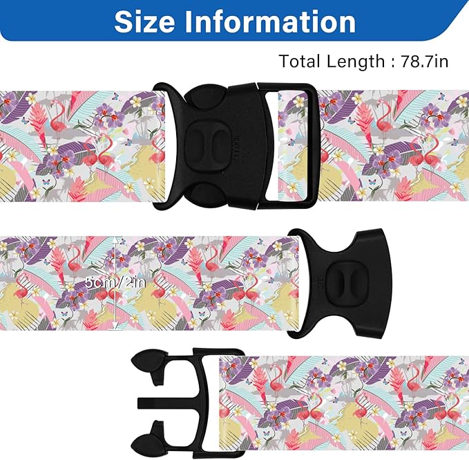 Luggage Straps for Suitcases, Travel Adjustable Belt with Quick Release Buckle, Heavy Duty Nylon Bag Packing Strap, Unique Bright Identifiers Business Travel Accessories (2 Pack) - Flamingo