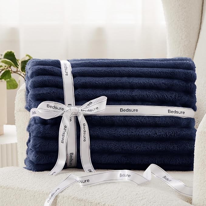 Bedsure GentleSoft Navy Fleece Blanket for Couch - Cozy Soft Blankets for Women, Cute Small Throws for Girls, 108x90 Inches