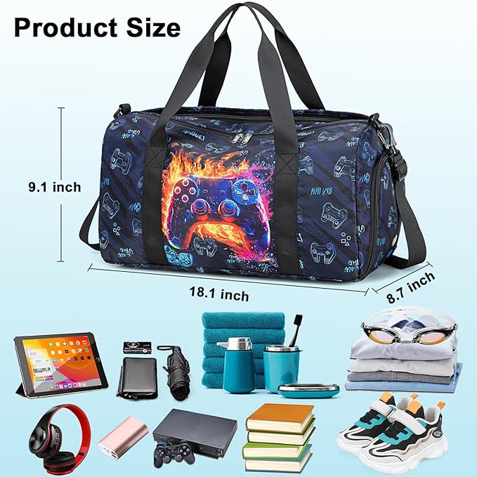 CAMTOP Kids Duffel Overnight Bag Boys Girls Toddler Weekender Carry-On Personalized Tote for Travel Gym Sport (Fire Controller)