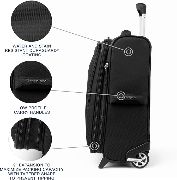Travelpro Maxlite 5 Softside Expandable Upright 2 Wheel Carry-on Luggage, Lightweight, 20-Inch — Black