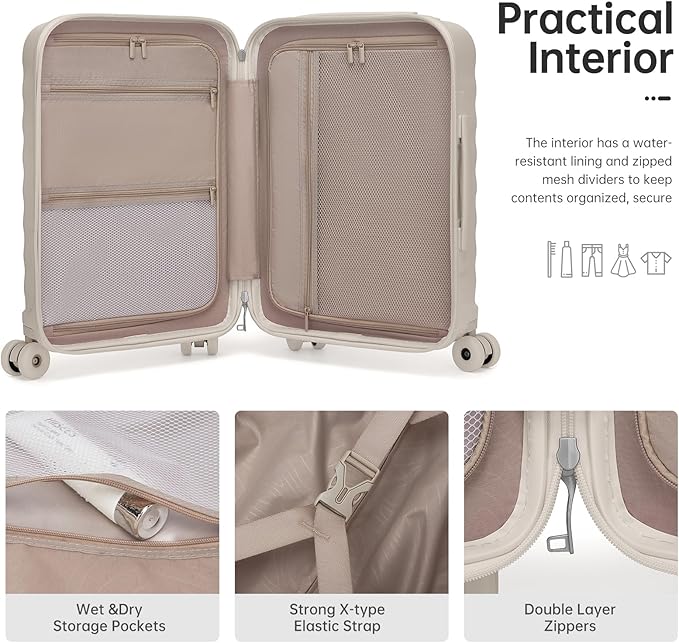 Luggage Sets 3 Piece, Carry On Luggage 22x14x9 Airline Approve PC Hardside Suitcase Set with Wheels TSA Lock, Durable Carry-On Suitcase with Duffel Bag for Women (Oysters)