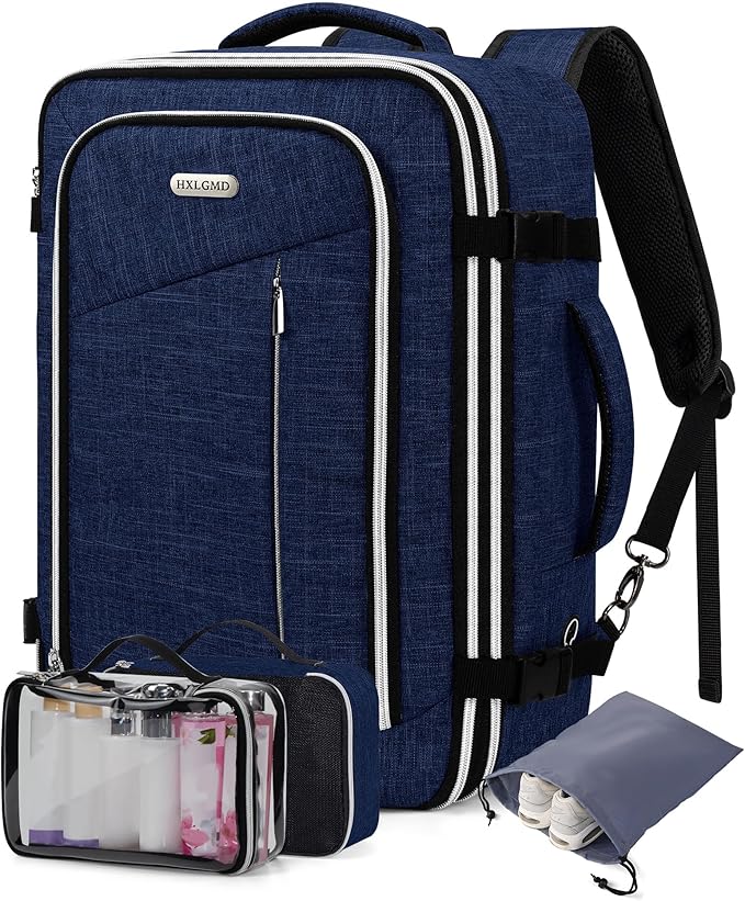 Travel Carry On 17.5" Laptop Expandable Backpack for Men Women, Personal Item Bag Waterproof Airline Approved with USB Charging Hole 3 Packing Cubes, Large Weekender Daypack Business Luggage Suitcase