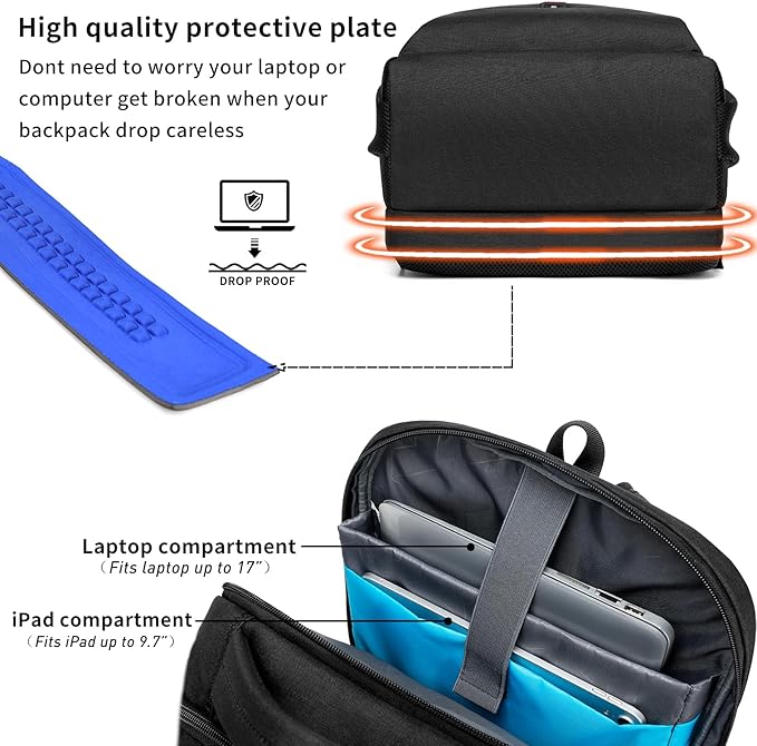 DUSLANG 17 Inch Laptop Backpack for Travel with Backpack Rain Cover College Backpack for Men Laptop Bag with USB Charging Port,Black