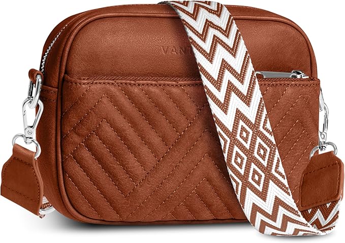 Vantamo Premium Quilted Crossbody Bags for Women with Anti-Pickpocket Clip, Vegan Leather Handbags, Travel Purses for Women