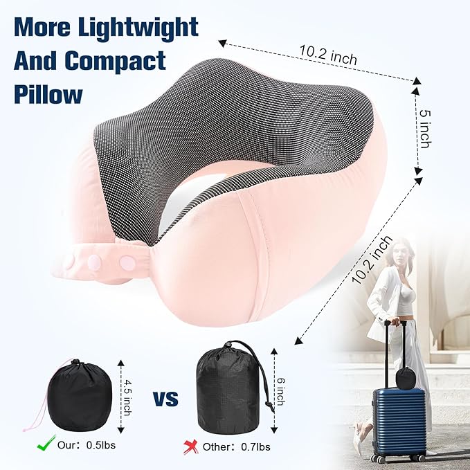 Neck Pillow for Traveling, Travel Pillows for Airplanes,100% Pure Memory Foam Travel Neck Pillow, Adjustable Flight Pillow, Portable Plane Accessories with Eye Mask, Earplugs, Carry Bag