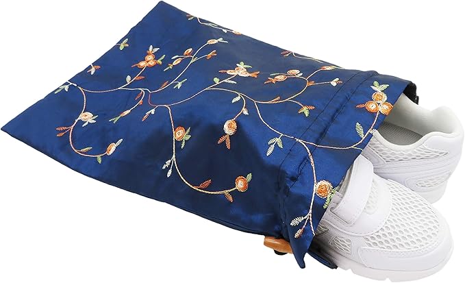 4pcs Embroidered Silk Flower Design Jacquard Travel Bags - Lingerie, Underwear, Laundry, Shoe Storage for Men & Women - Washable Cloth Shoe Bags