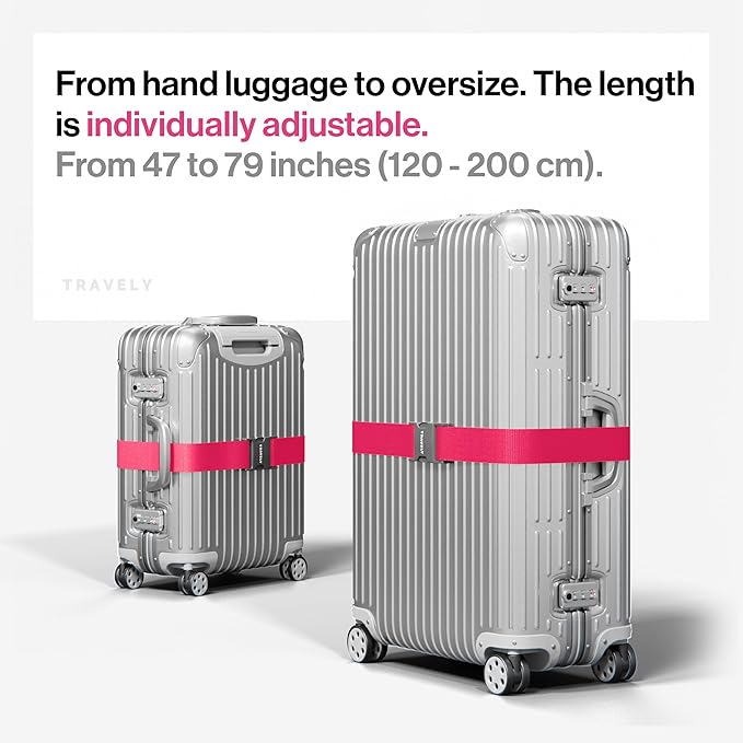 TRAVELY Luggage Straps - Particularly conspicuous & Secure - Incl. 2 Name Tags - Luggage Strap Ideal crosswise - [Set of 2]