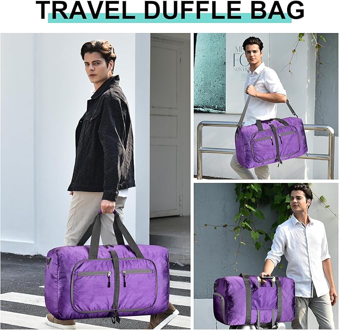 Dimayar Travel Duffle Bag for Men Women - Foldable Duffel Bag with Shoes Compartment - Overnight Bags Waterproof & Tear Resistant(115L,Purple)