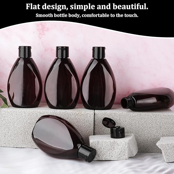 Plastic Squeeze Bottles with Flip Cap 6.9oz 5 Pack Leak Proof Shampoo and Conditioner Containers Travel Essentials for Shampoo Conditioner Body Wash(Brown)