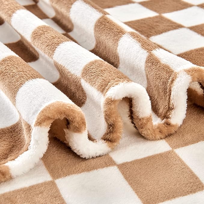Checkered Blanket Flannel Throw Blankets Soft Cozy Checkered Grid Print Chessboard Gingham Pattern Throws for Bed Sofa Couch for All Seasons, 60x80 Inch, Blonde