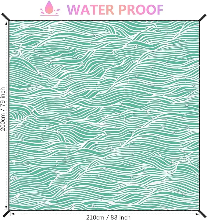 Beach Blanket Sandproof Extra Large Beach Mat Adults Waterproof Quick Drying Sand Free Mat Made by Premium Polyester with 4 Stakes & 4 Corner Pockets for Outdoor Travel Camping Hiking