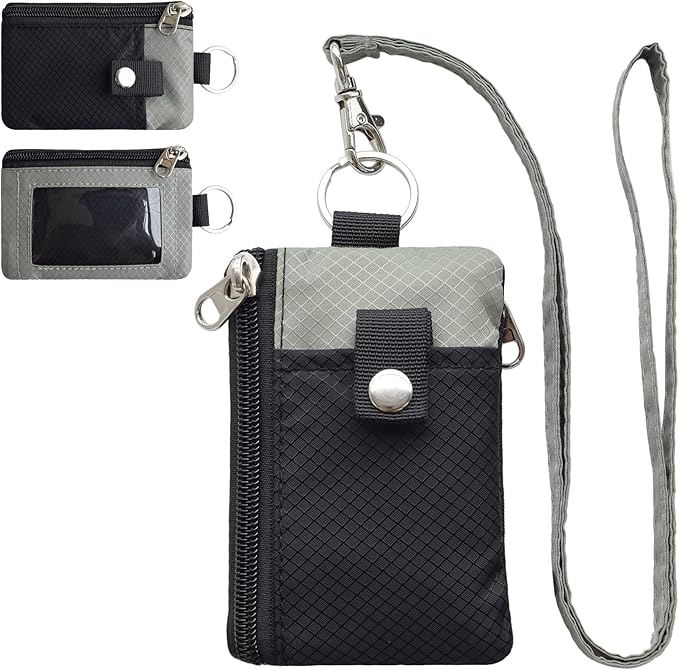 CHENSPRX Minimalist RFID Blocking Small Wallet with ID Window,WaterResistant Zip Id Case Wallet with Lanyard Keychain for Cards,Cash,Travel,Women,Men