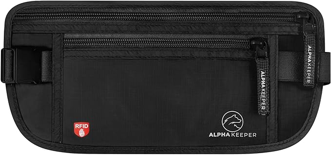 Alpha Keeper Money Belt for Travel Hidden Under Clothes – RFID Blocking Passport Holder & Slim Waist Wallet Pouch for Women & Men, Anti-Theft Travel Accessories