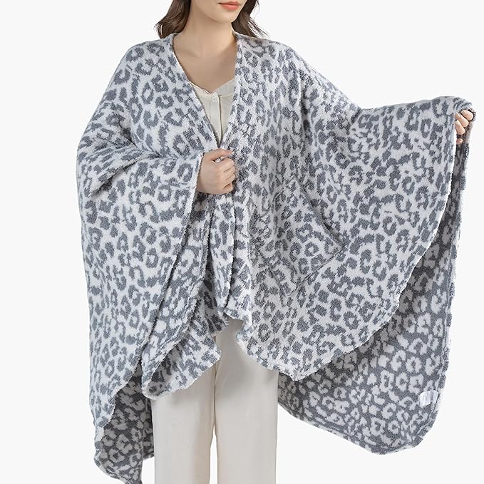 JOOJA Wearable Blanket Super Soft Feather Yarn Blanket Shawl with Pockets Fuzzy Throw Blanket TV Blanket for Adults Teens